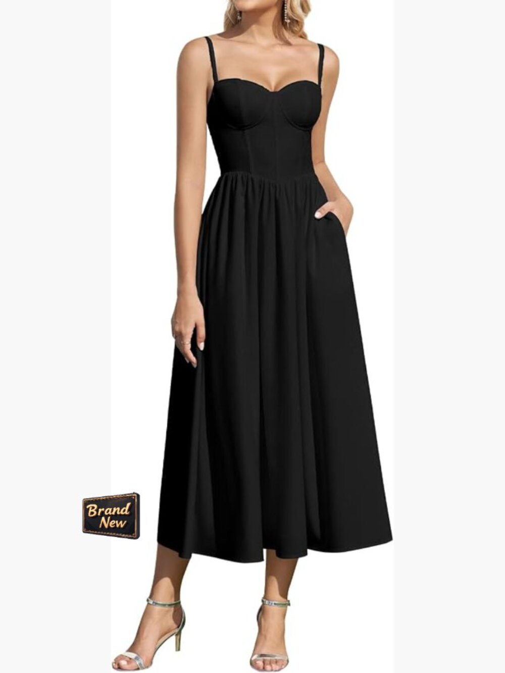Corset Midi Dress Floral Summer Sweetheart Neckline Smocked Back A-Line